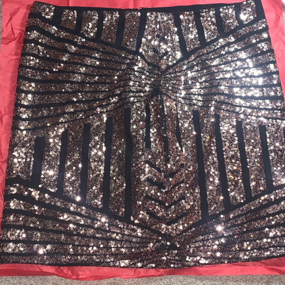 SHEIN Black and Gold Sequin Mini Skirt